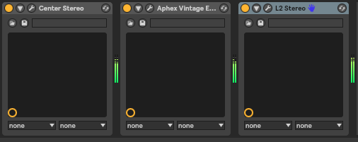 Mastering chain for a lot of my material. Center is a great spatial plug-in, Aphex Exciter bring the sound as close to analog as I've found, and the L2 is set to -2dB with a limiter that barely tickles the peaks. Avoid just limiting the shit out of your material. I sounds obvious and terrible.